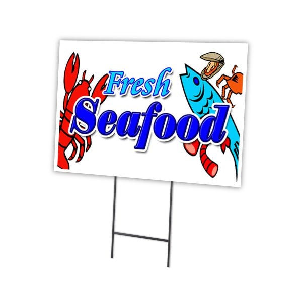 Signmission Fresh Seafood Yard Sign & Stake outdoor plastic coroplast window, C-1216-DS-Fresh Seafood C-1216-DS-Fresh Seafood - main